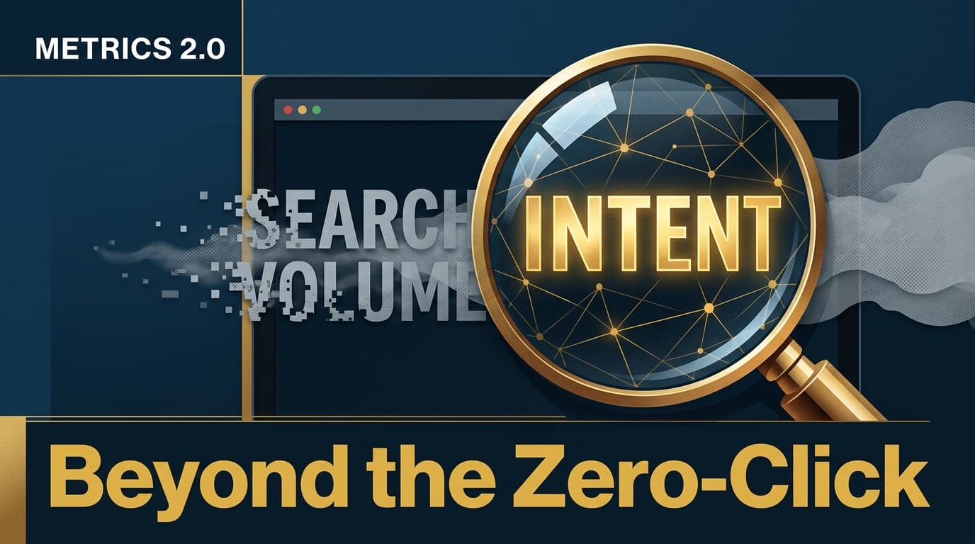 A conceptual illustration showing the shift from measuring search volume to measuring user intent in the AI era.