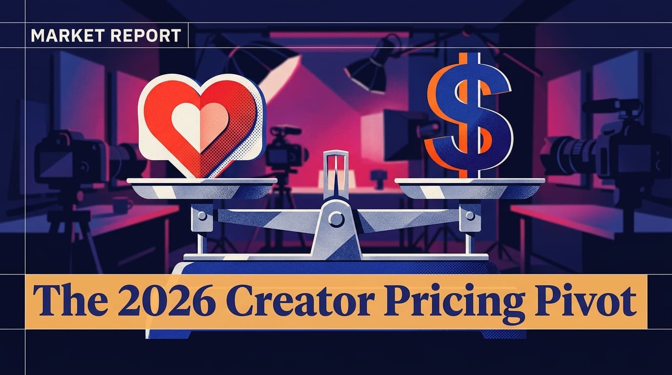 A digital scale balancing engagement and revenue, symbolizing the shift in creator pricing.