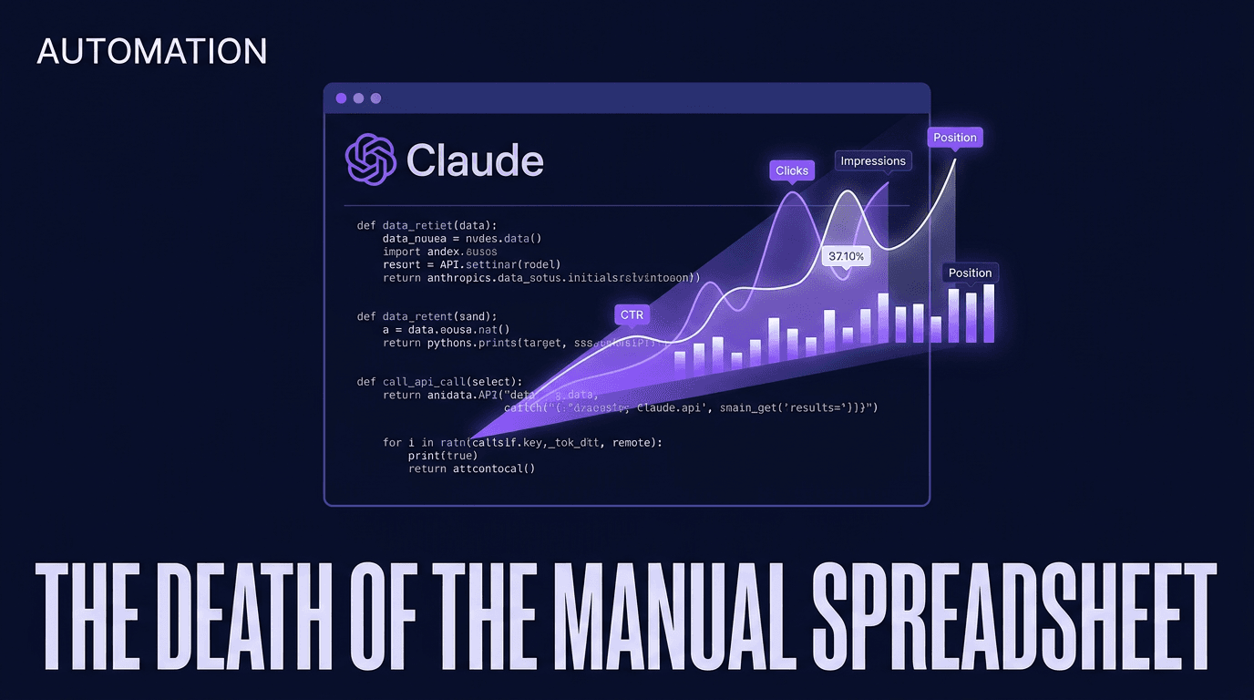 A terminal window showing Claude Code building an SEO dashboard with holographic charts.
